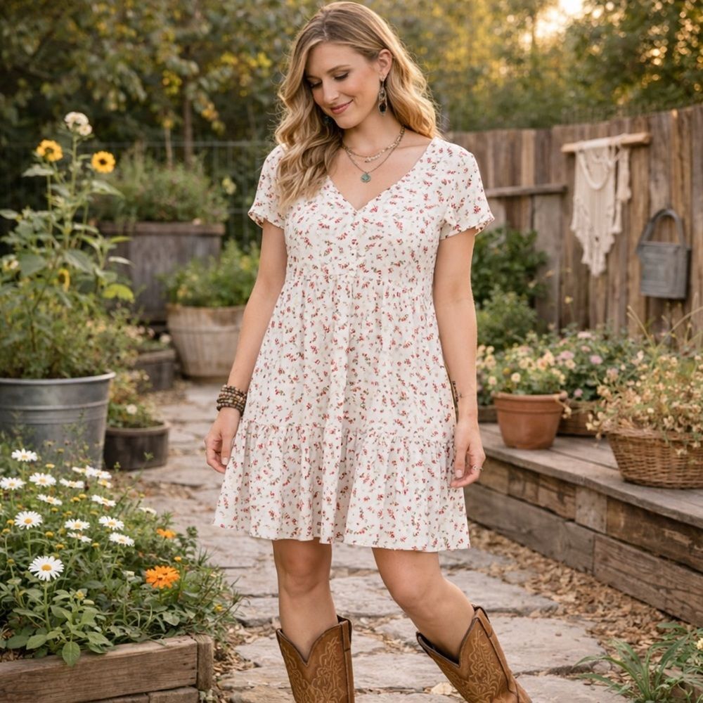 J for Justify‎ Floral Dress 1X Boho Cottagecore Country Western Style Dress